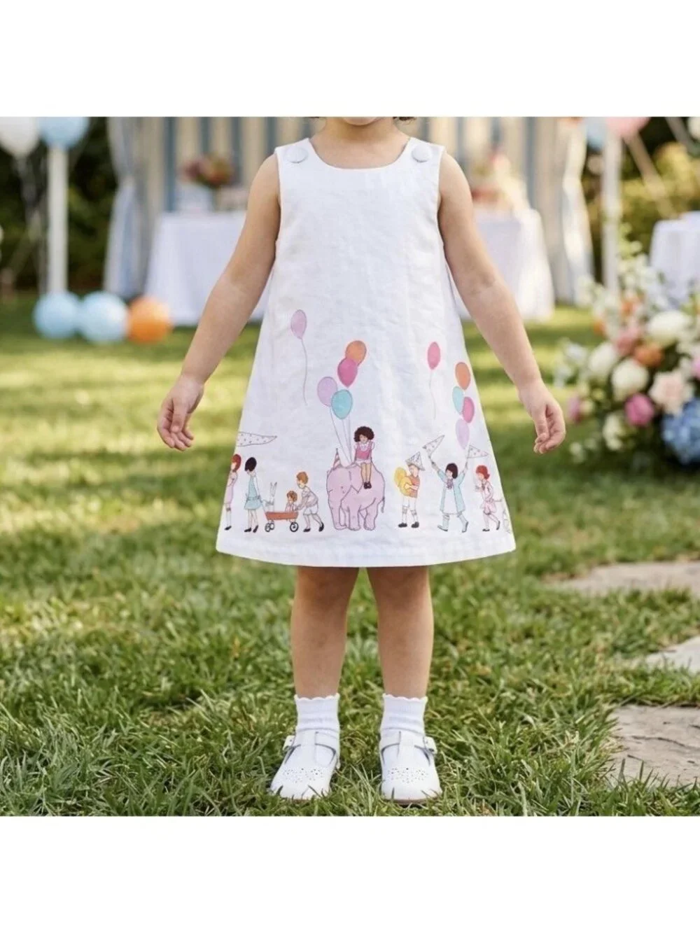 Birthday Party Dress Little Girl Size 4 Balloons Parade White Handmade Party Fun